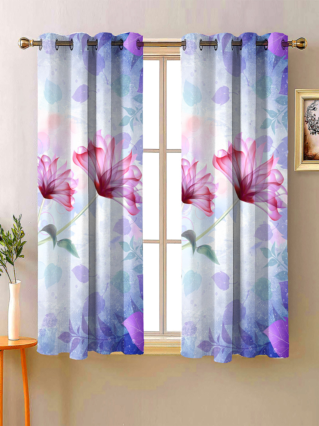 Steve & Anderson Aura Purple & Blue 2 Pieces Floral Black Out Window Curtain (5 Feet)