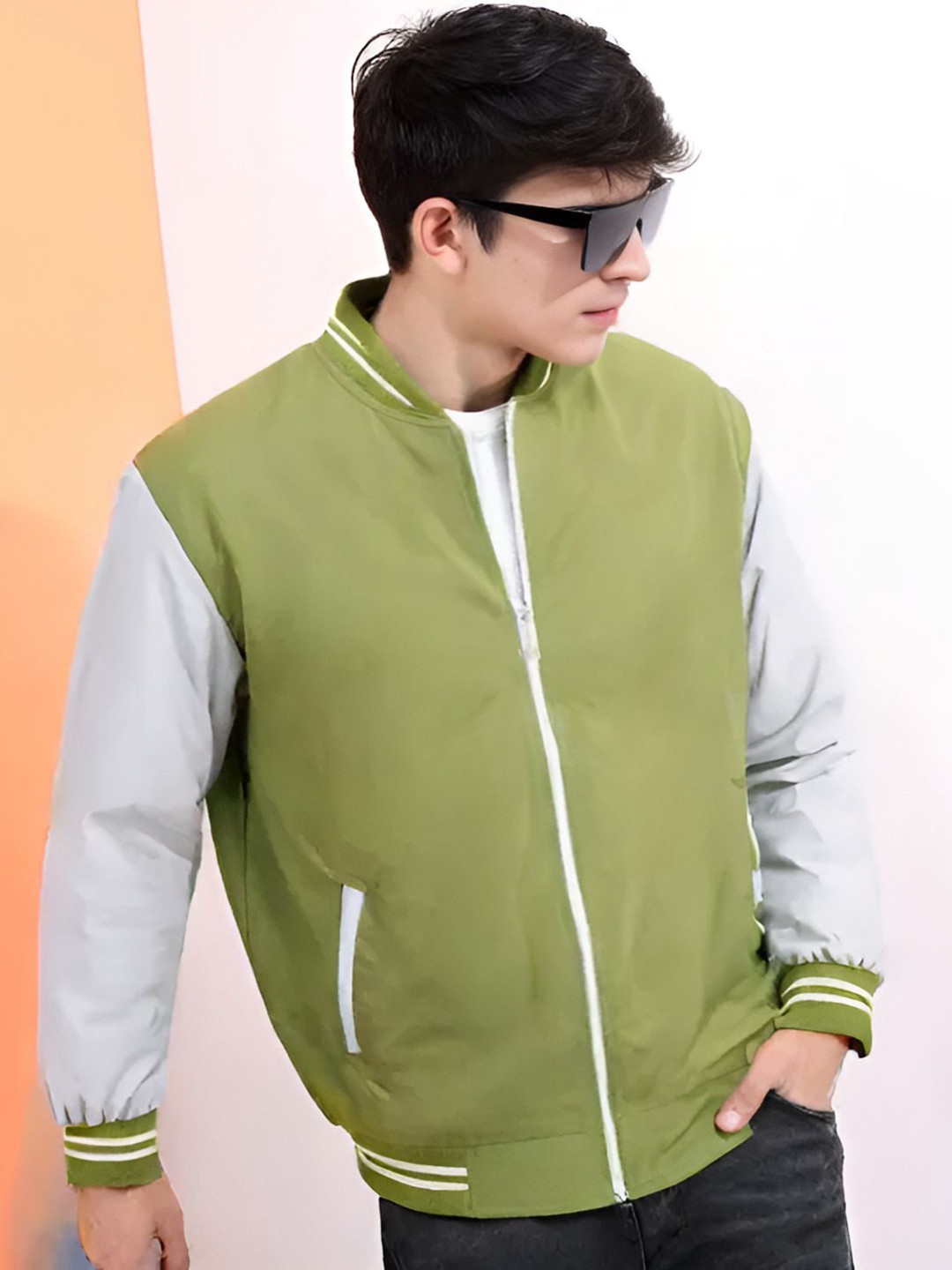 MAYKR Men Colourblocked Polyester Windcheater Bomber Jacket