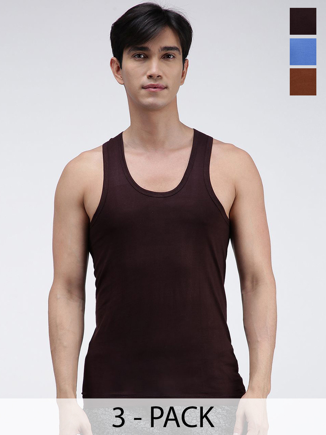 AMUL COMFY Pack Of 3 Pure Cotton Undershirt Innerwear Vests AC-CVESTRN-CB-SB-LB-S-3PC
