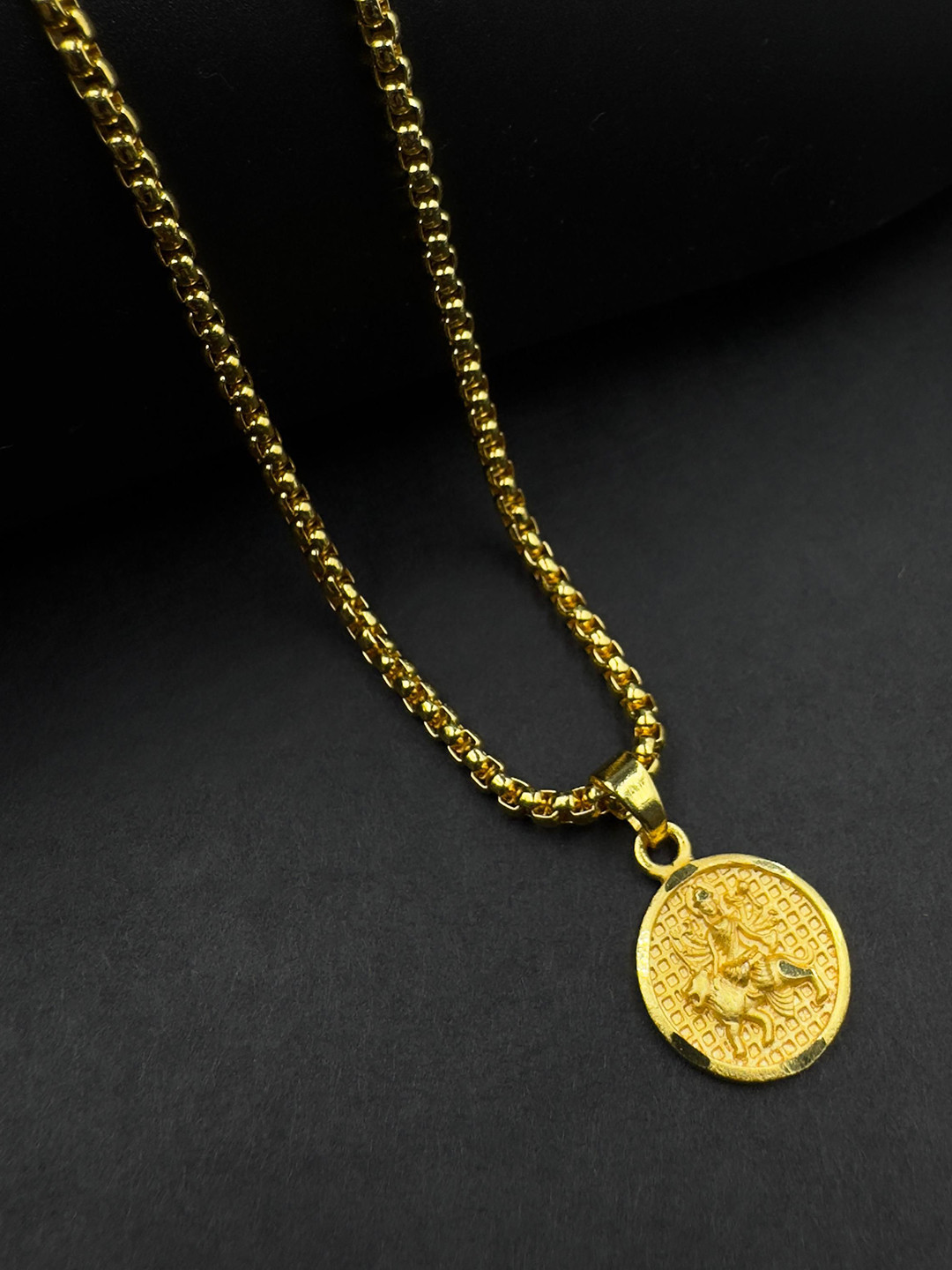 AKLINA Gold-Plated Circular Maa Durga Pendants With Chain