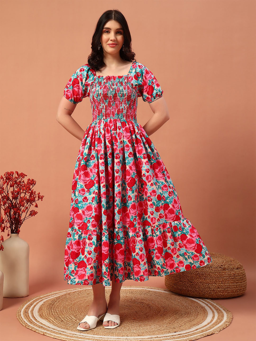 OTABU FloralPrint Fit And Flare Midi Dress