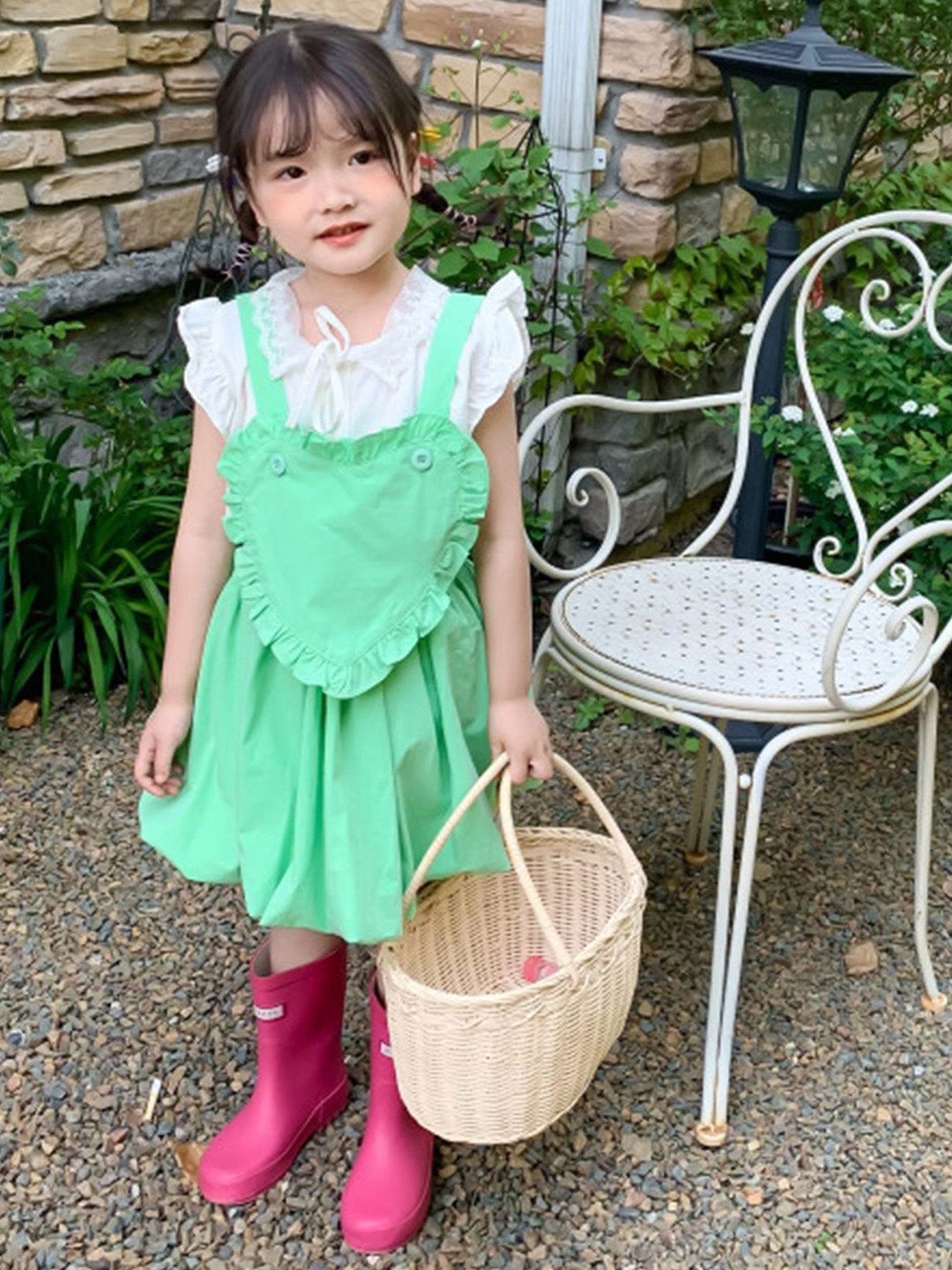 LULU & SKY Girls Pinafore Heart-shaped Dress
