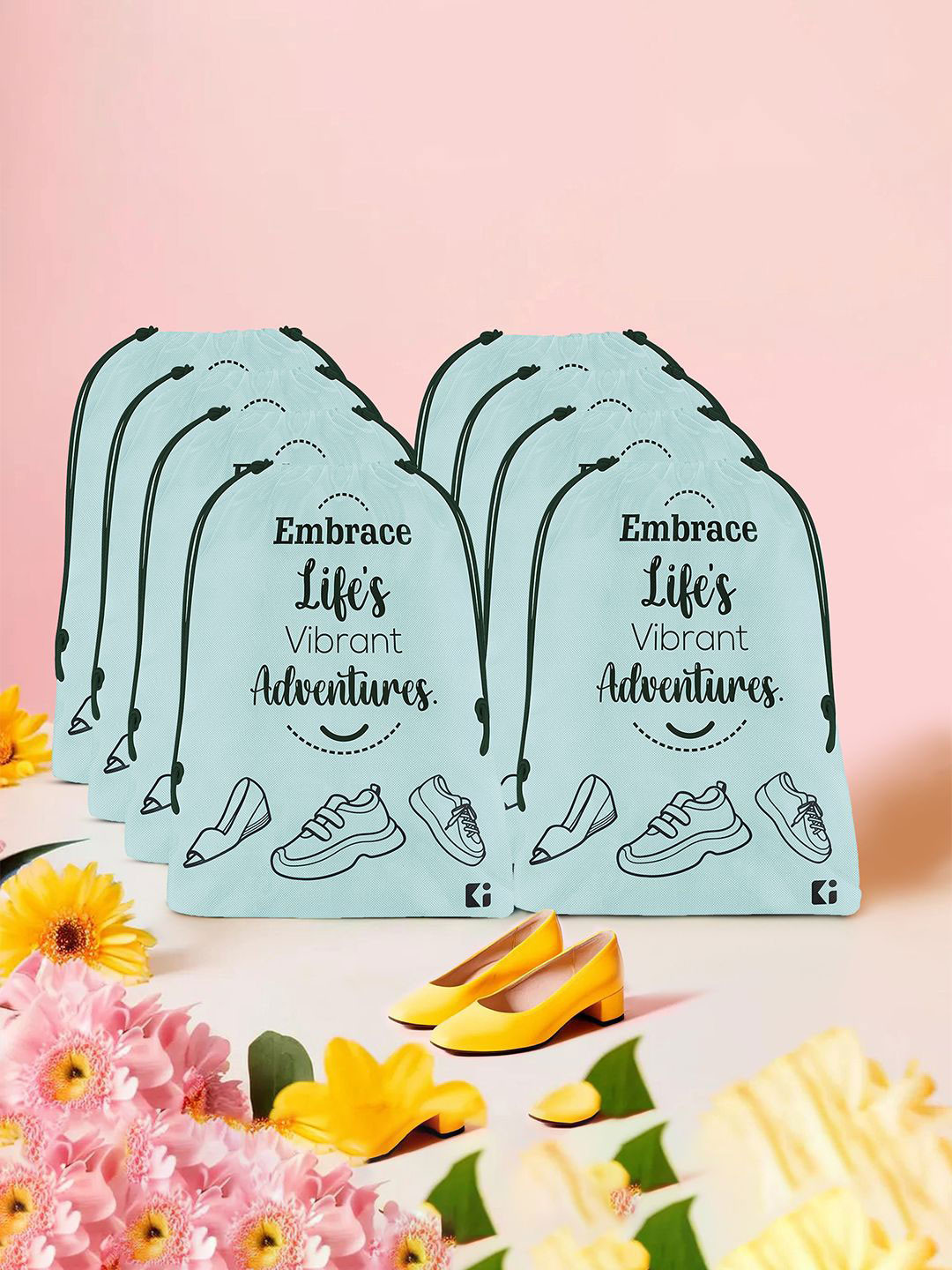 Kuber Industries Grey & Black Pack Of 8 Typography Printed Cloth Storage Bag For Travel