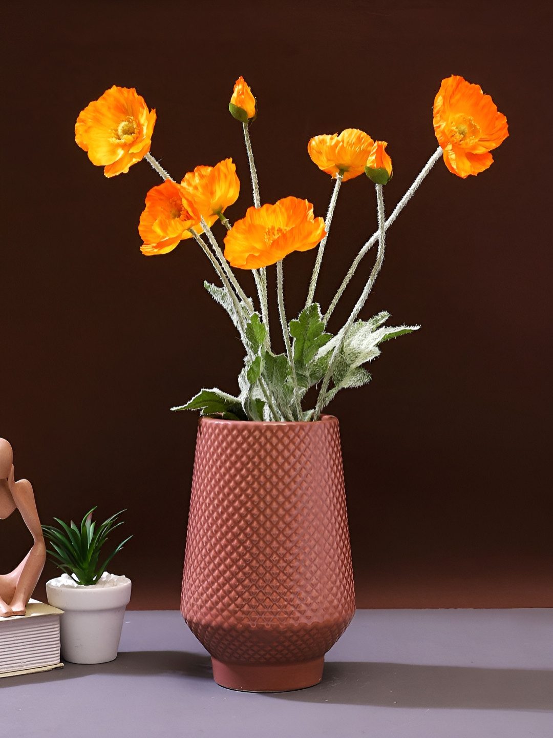 Myntra Elegant Homes Orange 2 Pieces Poppy Artificial Flower
