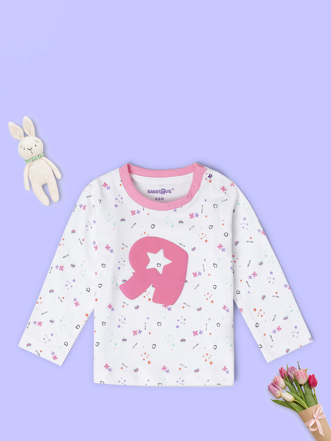 Babies R Us Girls Conversational Printed Round Neck Cotton T-shirt