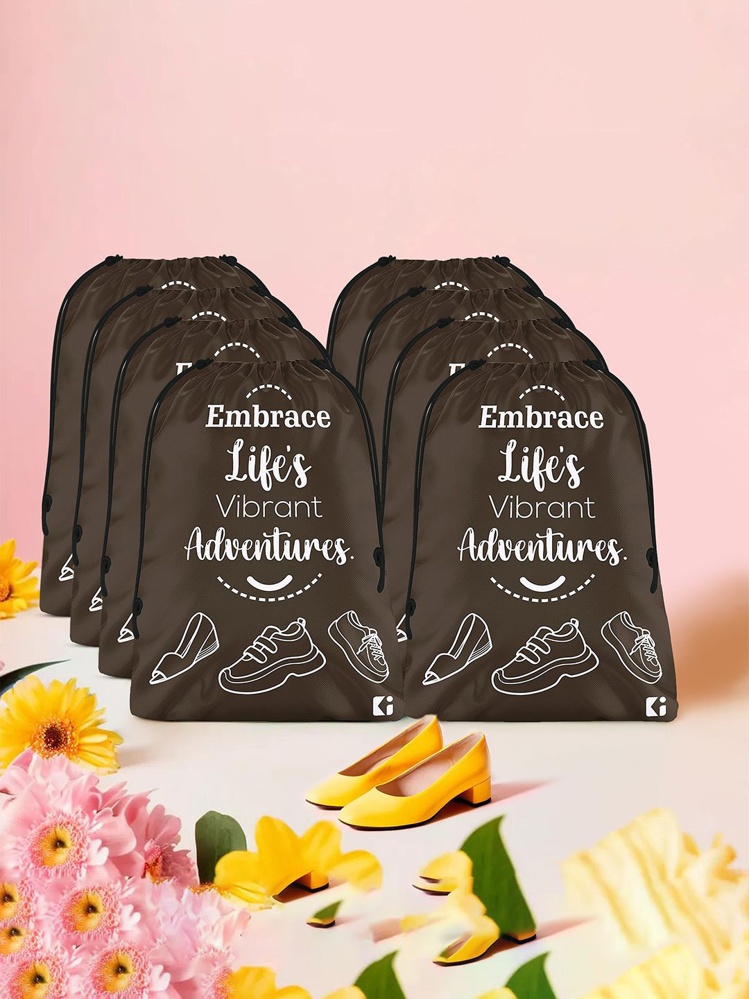 Kuber Industries Brown & White 8 Pieces Regular Travel Packing Storage Organiser Bag