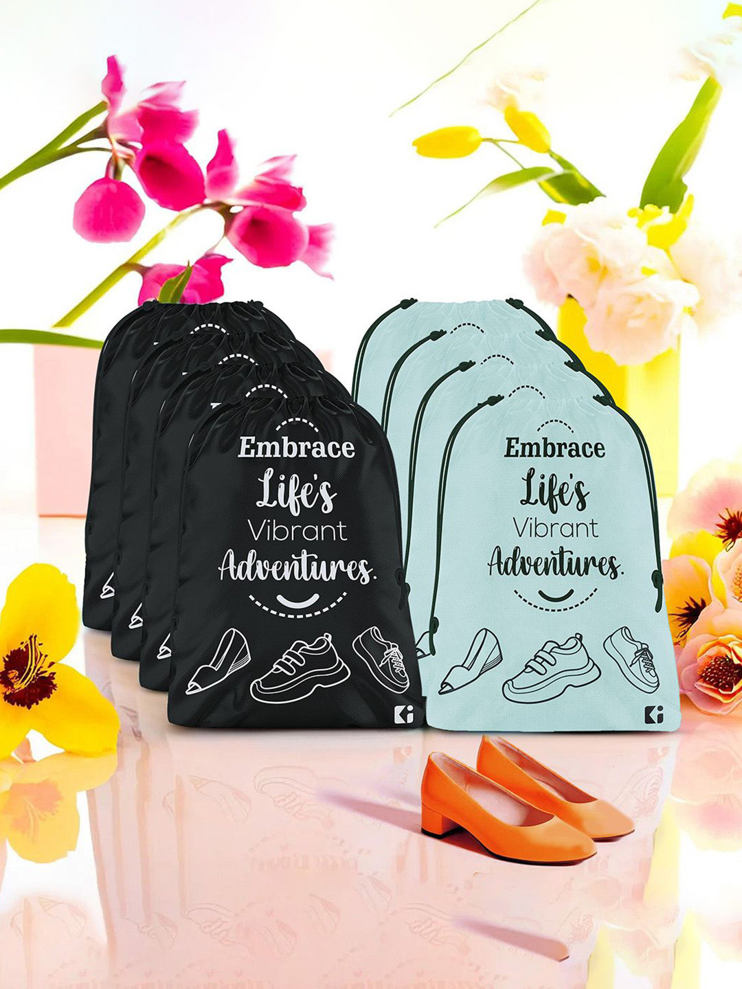 Kuber Industries Grey & Black 8 Pieces Regular Travel Packing Storage Organiser Bag