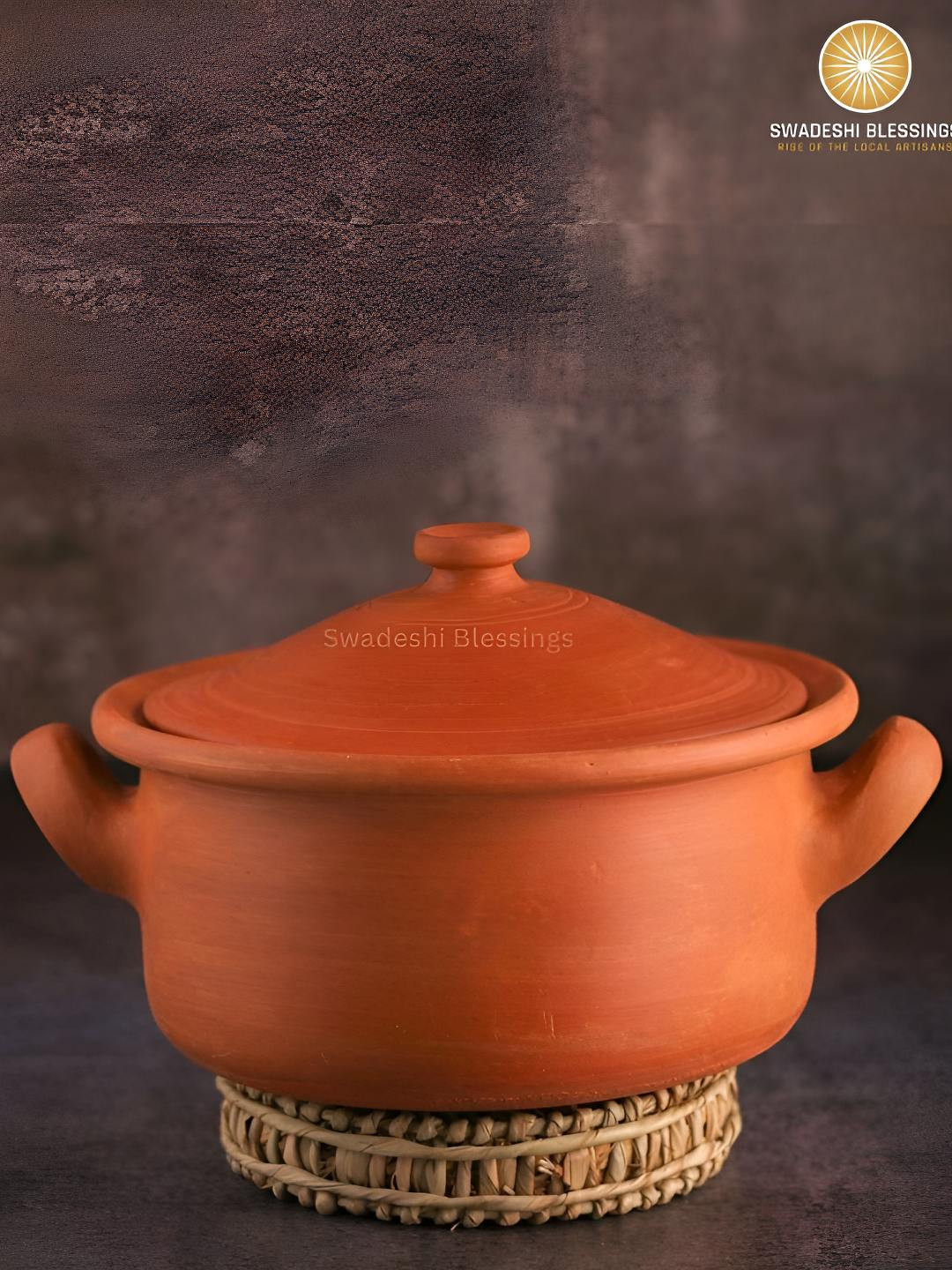 Swadeshi Blessings Red Unglazed Clay Pot for Serving with Lid 2L
