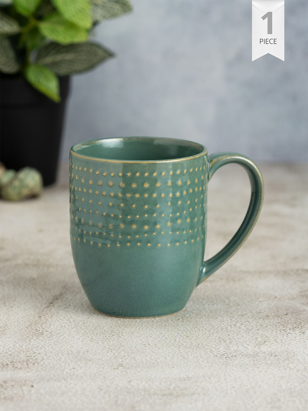 CLAY CRAFT Green Textured Ceramic Microwave Safe Mug-360ml