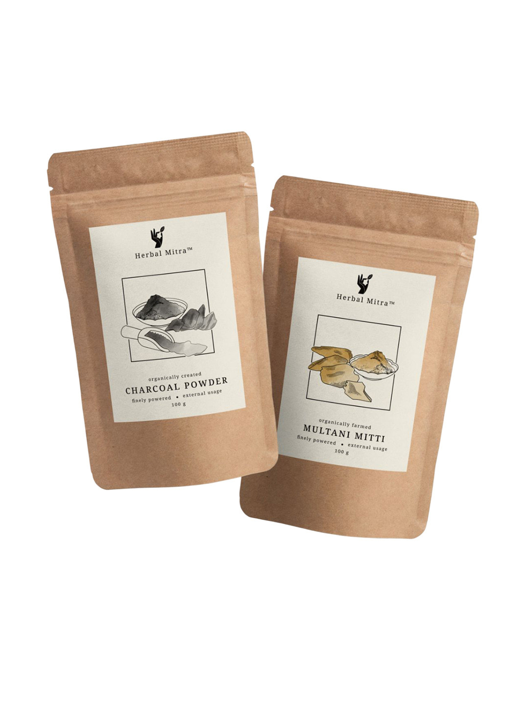 Herbal Mitra Set Of 2 Natural Charcoal & Multani Mitti Powder Face Pack - 100 g Each