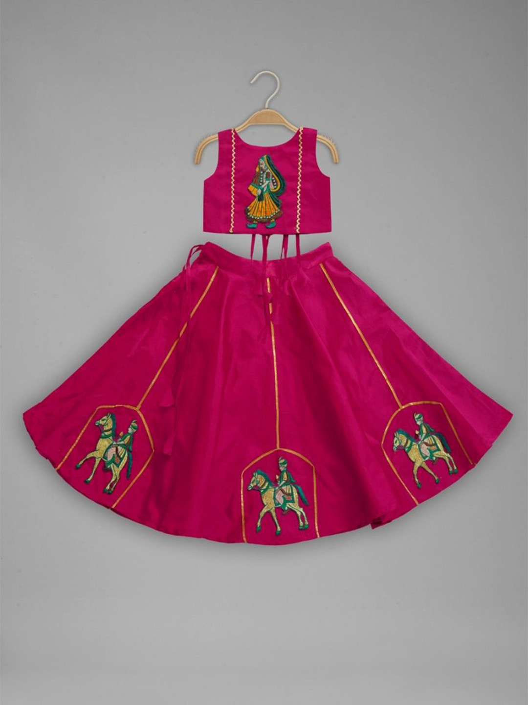 Anneca Girls Embroidered Applique And Gota Lace Work Boat Neck Ready to Wear Lehenga Choli