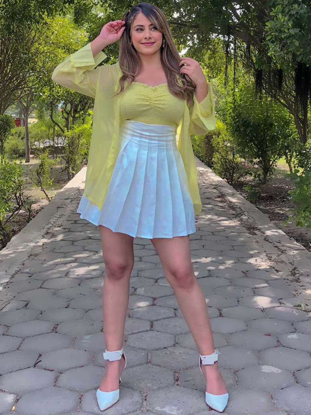 MADE FOR HER LABEL Self-Design Top And Pleated Skirt With Shirt