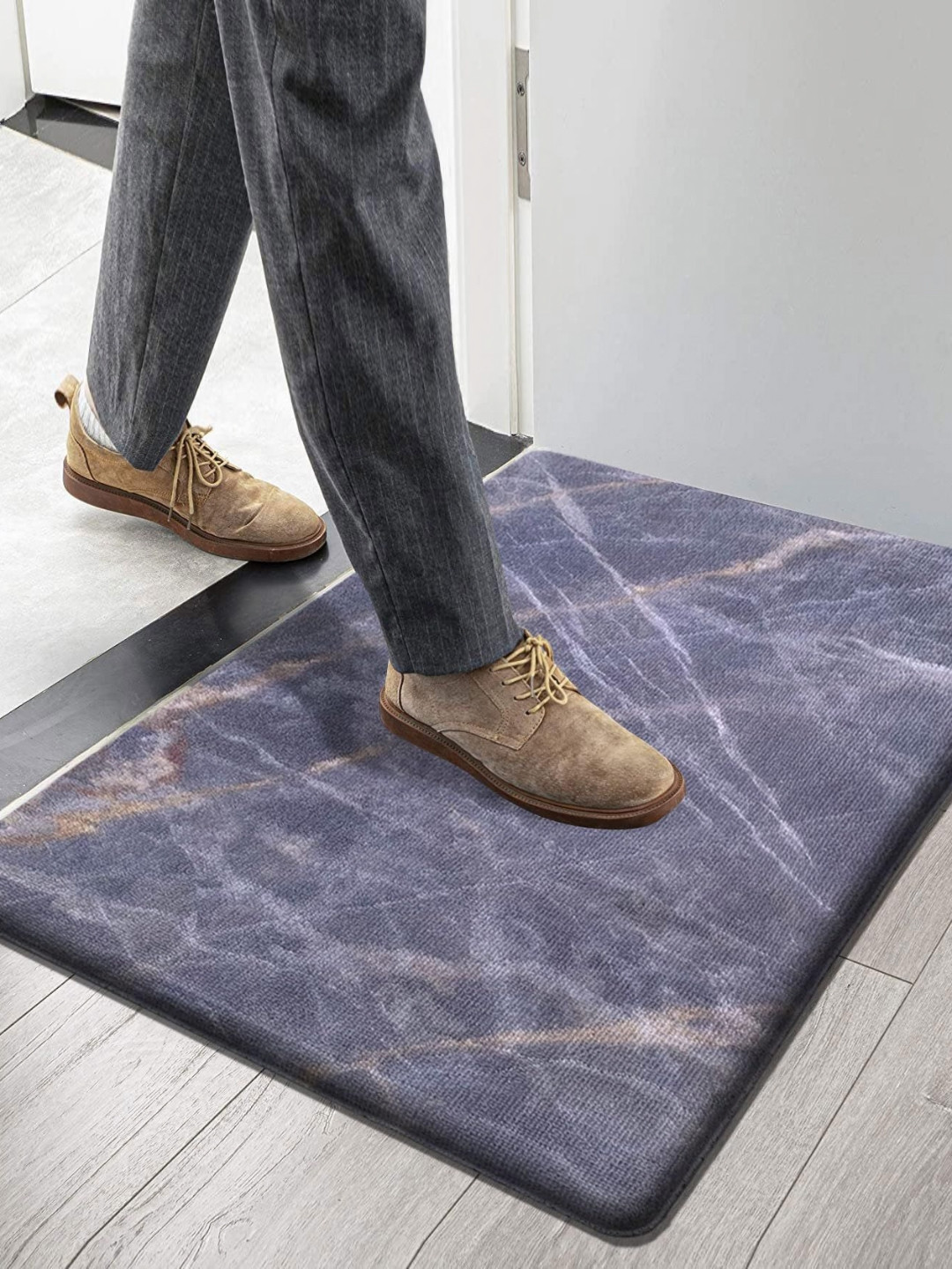 LUXEHOME INTERNATIONAL Blue & Grey Abstract Printed Anti-Skid & Fatigue Doormat