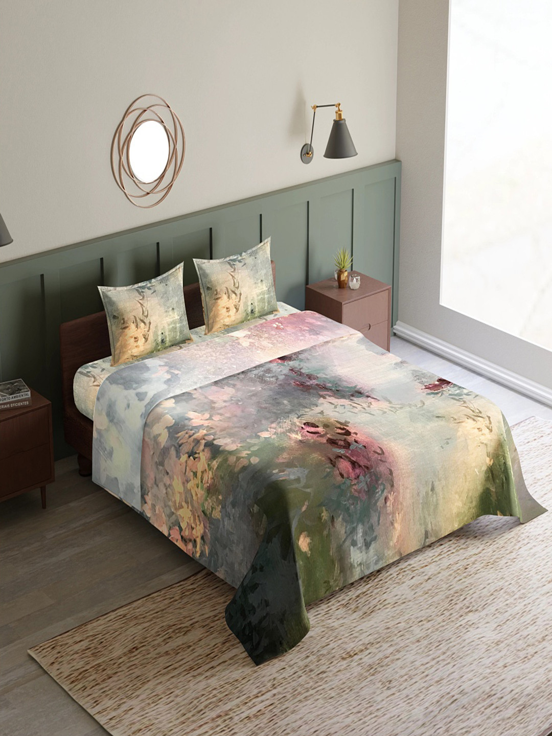 Synergized Cotton Grey Abstract Cotton 300 TC King Fine Bedsheet with 2 Pillow Covers-108 x 108 inches
