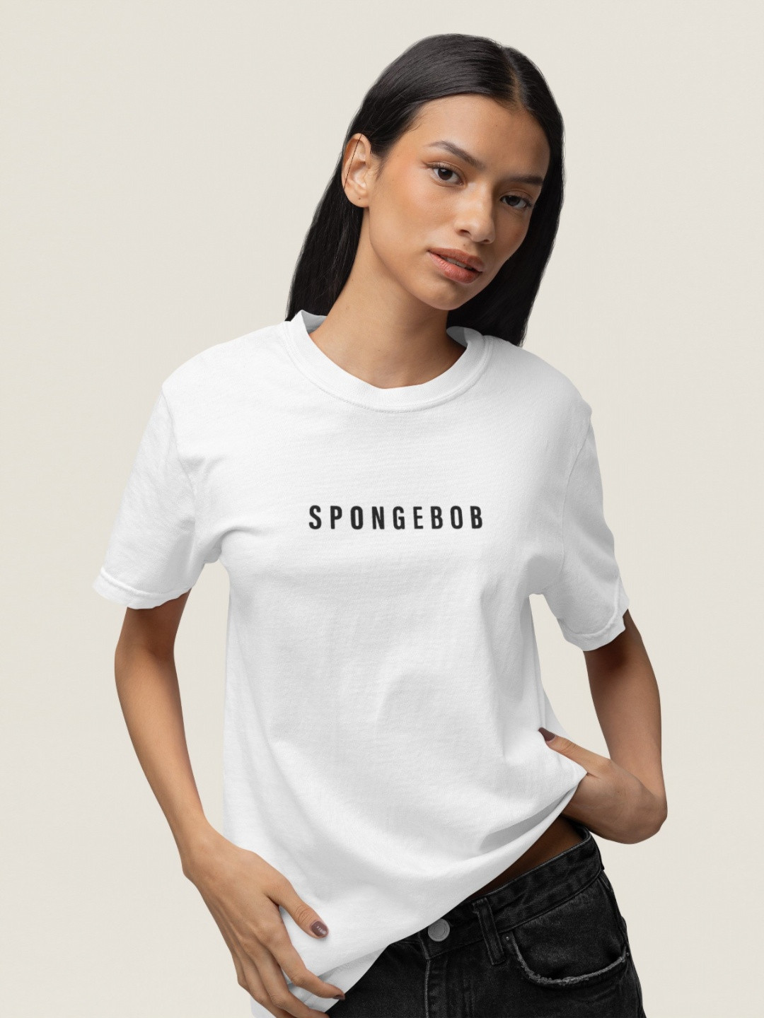 TheBTclub Women Spongebob Activchill Graphic Printed Round Neck Cotton Oversized T-shirt