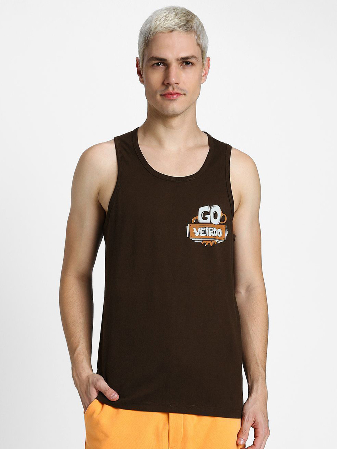 VEIRDO Brown Printed Gym Vest VDVMTW03000059