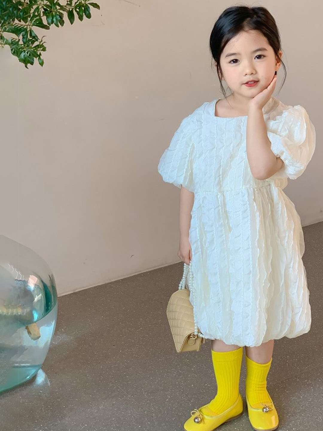 LULU & SKY Girls Puff Sleeve Balloon Midi Dress