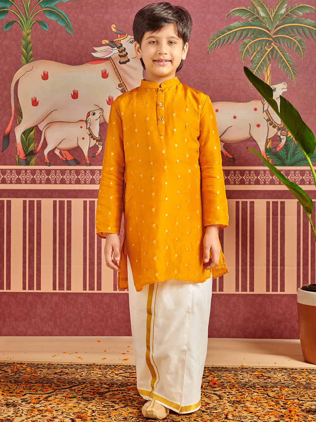 MASTARANG Mustard Blended Silk Kurta