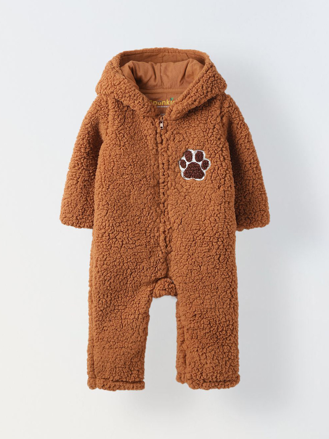 SPUNKIES Kids Brown Sherpa Bear Romper With Ear