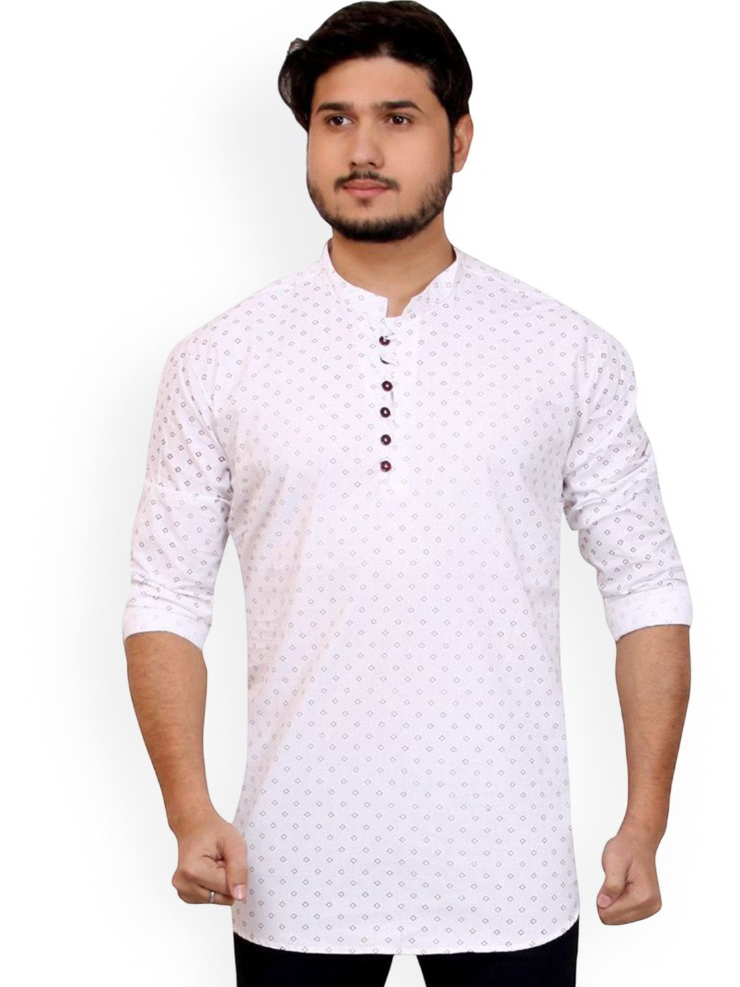 MADE IN THE SHADE Geometric Printed Mandarin Collar Pure Cotton Straight Kurta