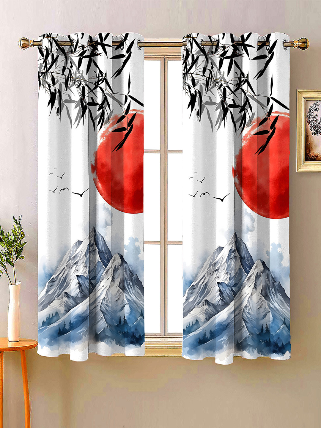 Steve & Anderson Aura Black & White 2 Pieces Floral Printed Window Curtains (5 Feet)