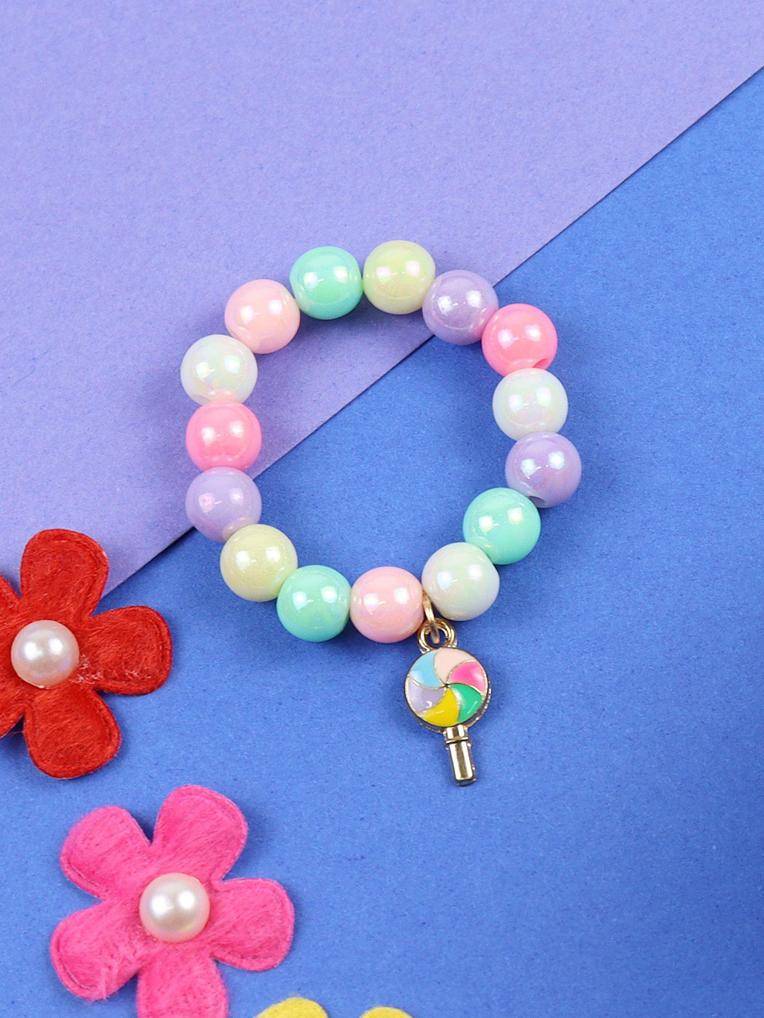 Asthetika Kids Girls Artificial Beads Beaded Charm Elasticated Bracelet