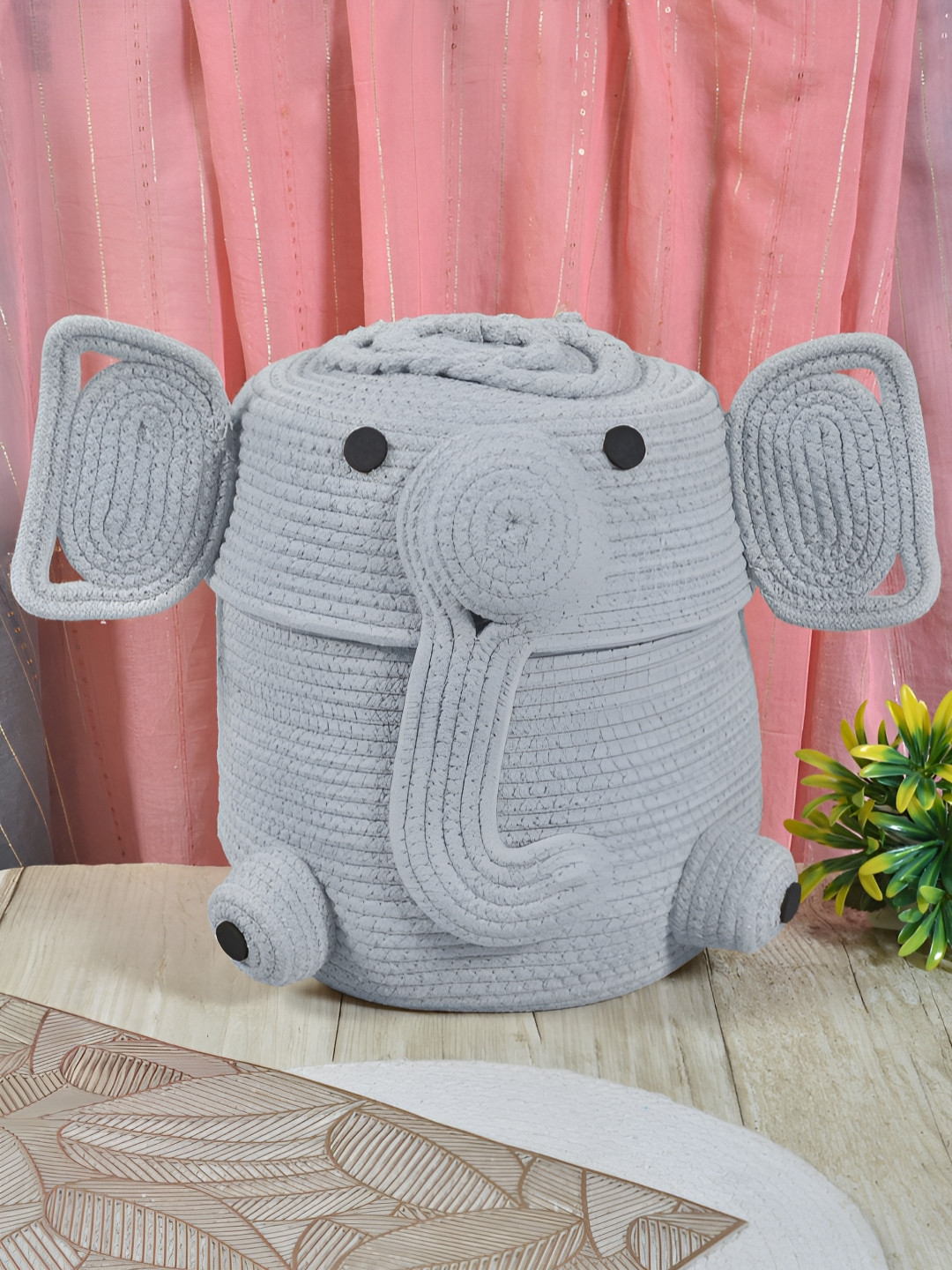 FABINALIV Grey Cartoon Design Reusable Multi-Utility Cotton Organiser With Lid