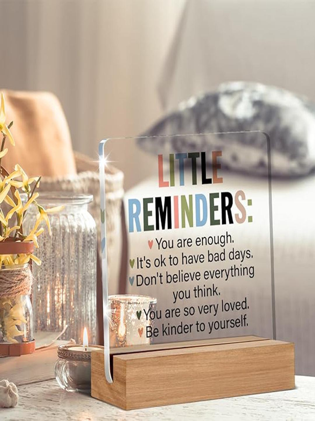 BS AMOR Plaque White Wood Natural Living Room Set of 2 Medium Showpieces - 5 Inches