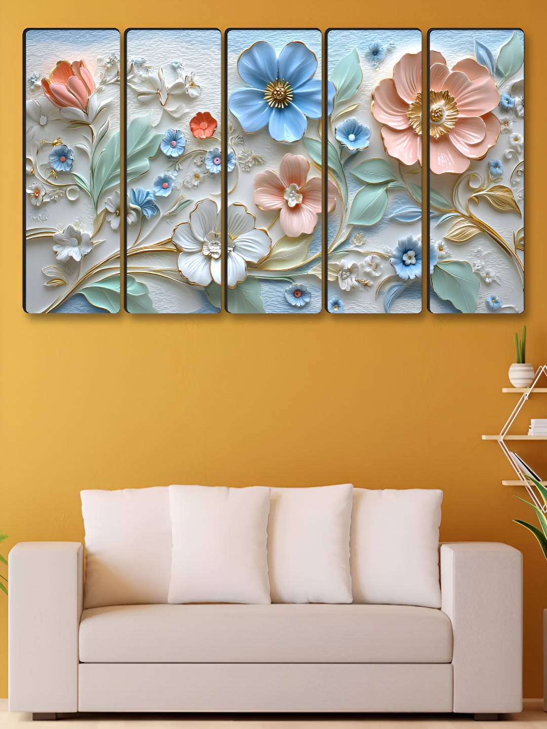 Myntra Elegant Homes Flower Canvas 5 Pcs Bedroom Rectangle Paintings Wall Art -10 x 30In