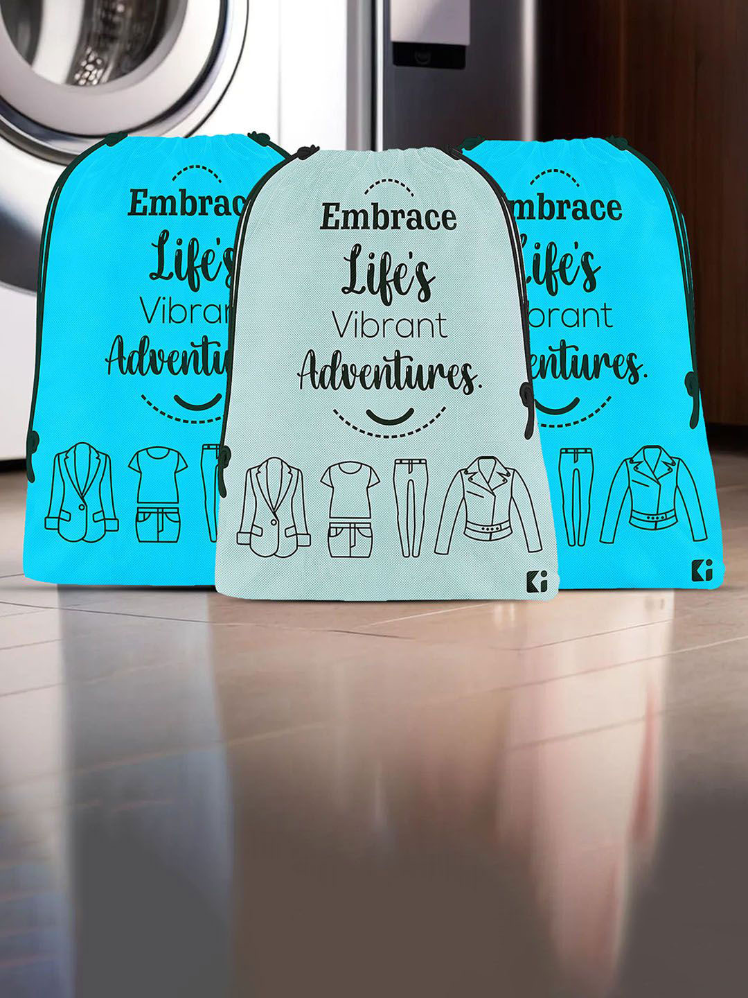 Kuber Industries Blue & Grey Pack of 3 Printed Cloth Storage Bag for Travel