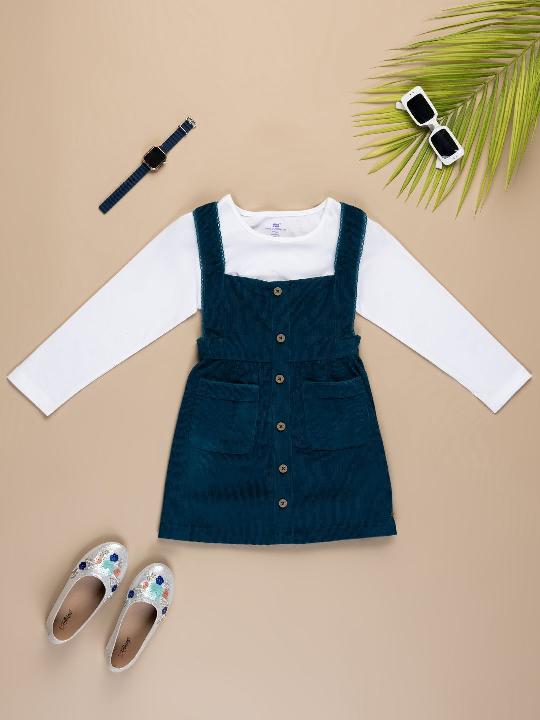 Purple United Kids Girls Teal Dungarees