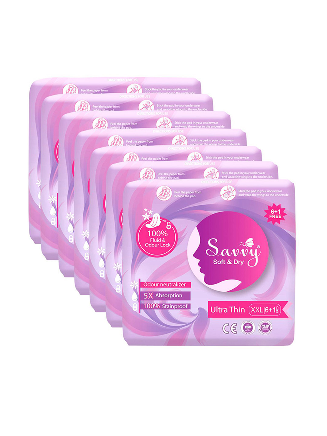 Savvy Set Of 7 Ultra Thin Cotton Wider Wings Sanitary Napkins - XXL - 7 Pads Each