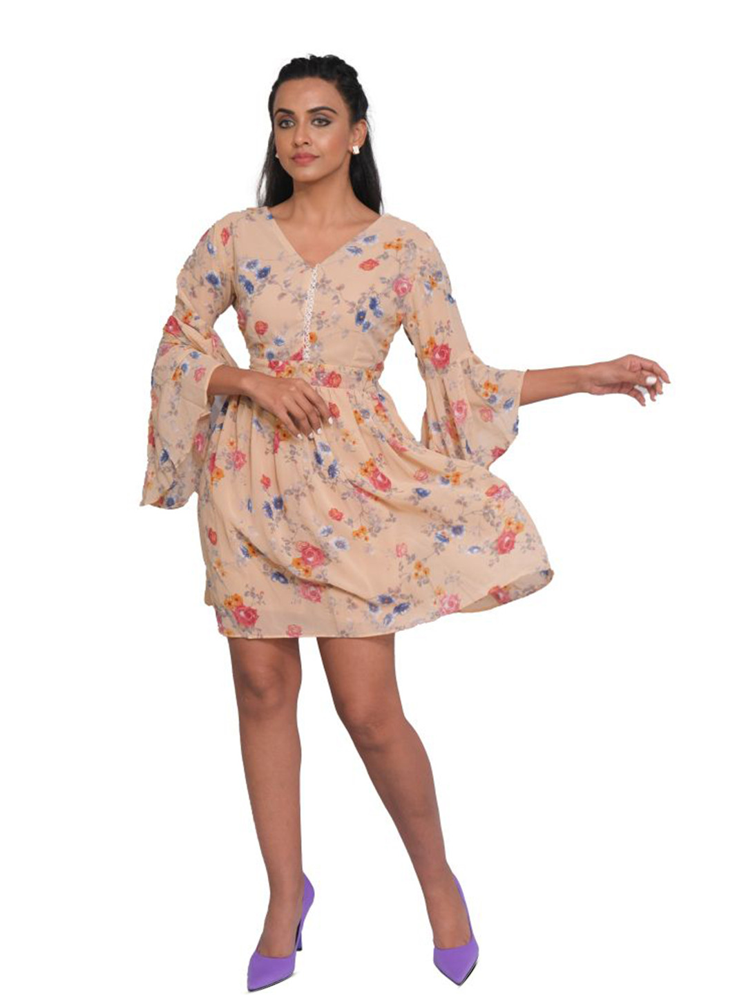 URBAN KANYA Floral Print Georgette Fit & Flare Dress