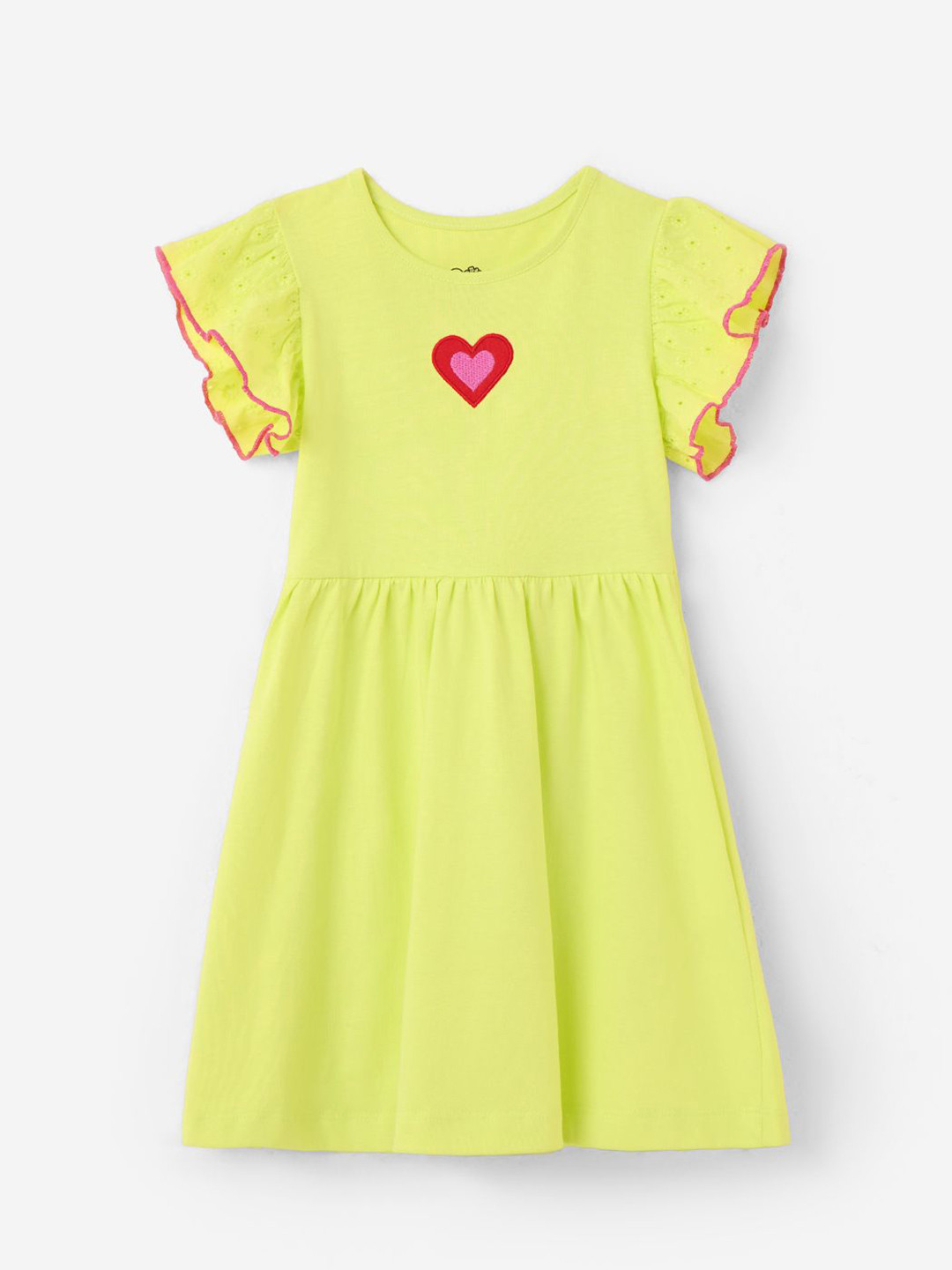The Souled Store Girls Bloom Embroidered Flutter Sleeve Pure Cotton Fit & Flare Dress