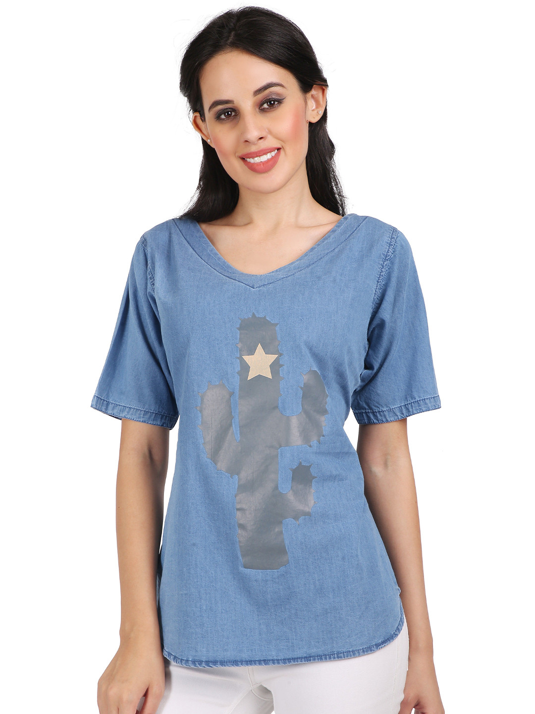 CEFALU Print Denim Top