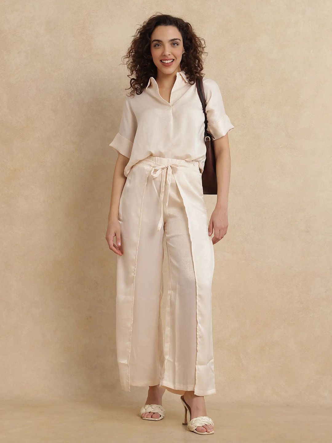 RAREISM Women Lamona B Primary Beige Tailored Slim Fit High-Rise Trousers