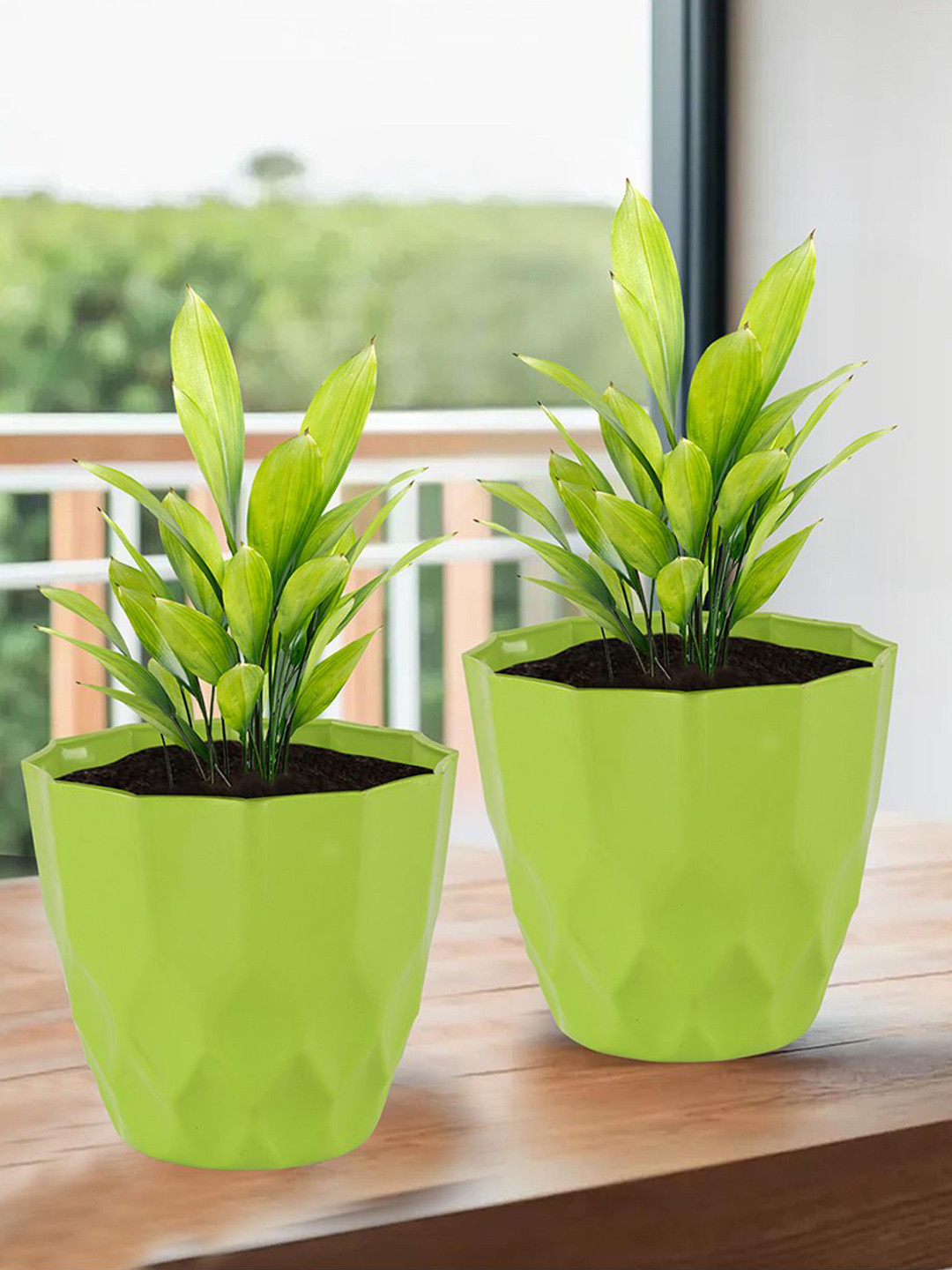 Kuber Industries Green 2 Pieces Barfi Pattern Durable Planters