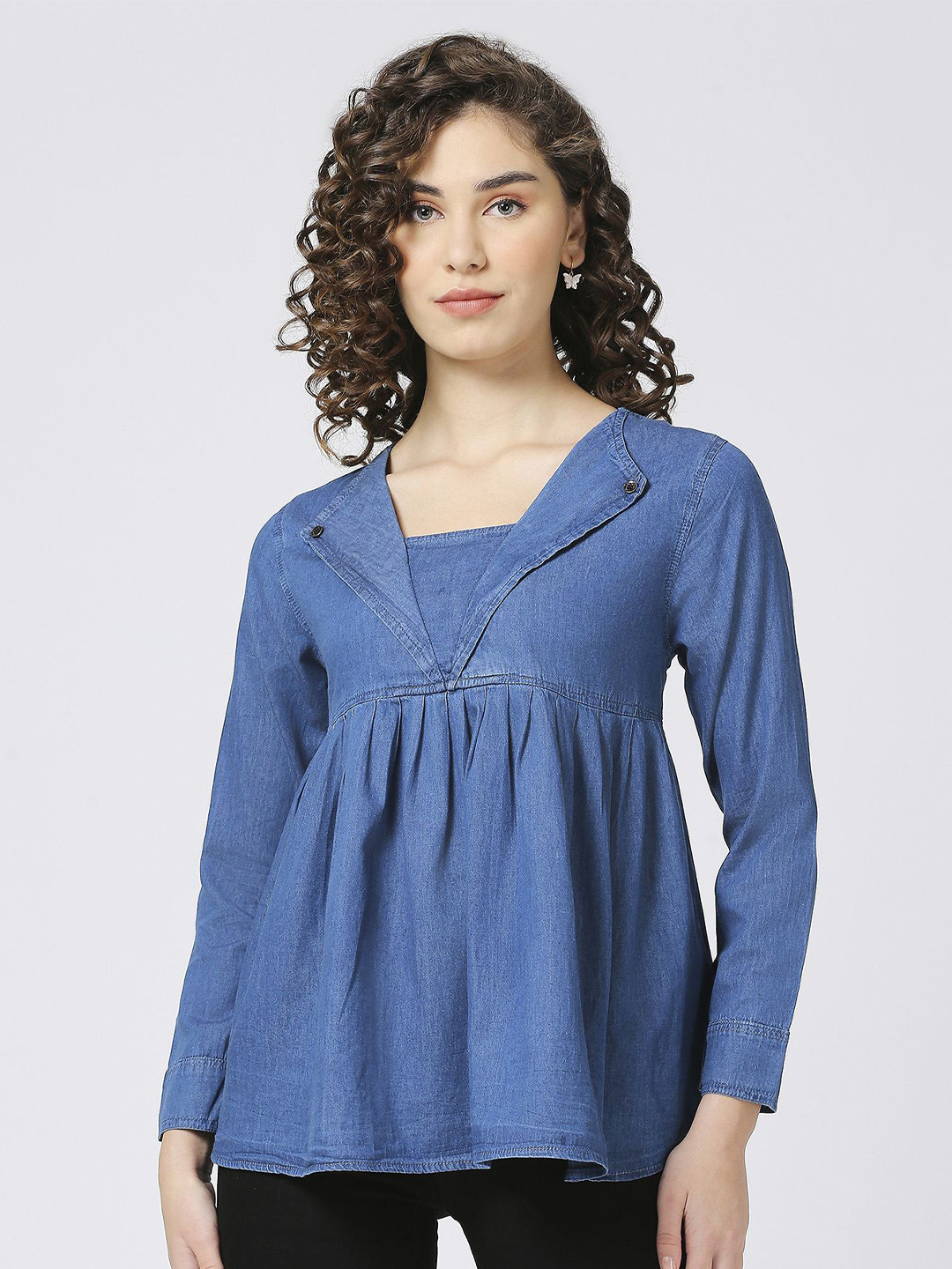 CEFALU Denim Peplum Top