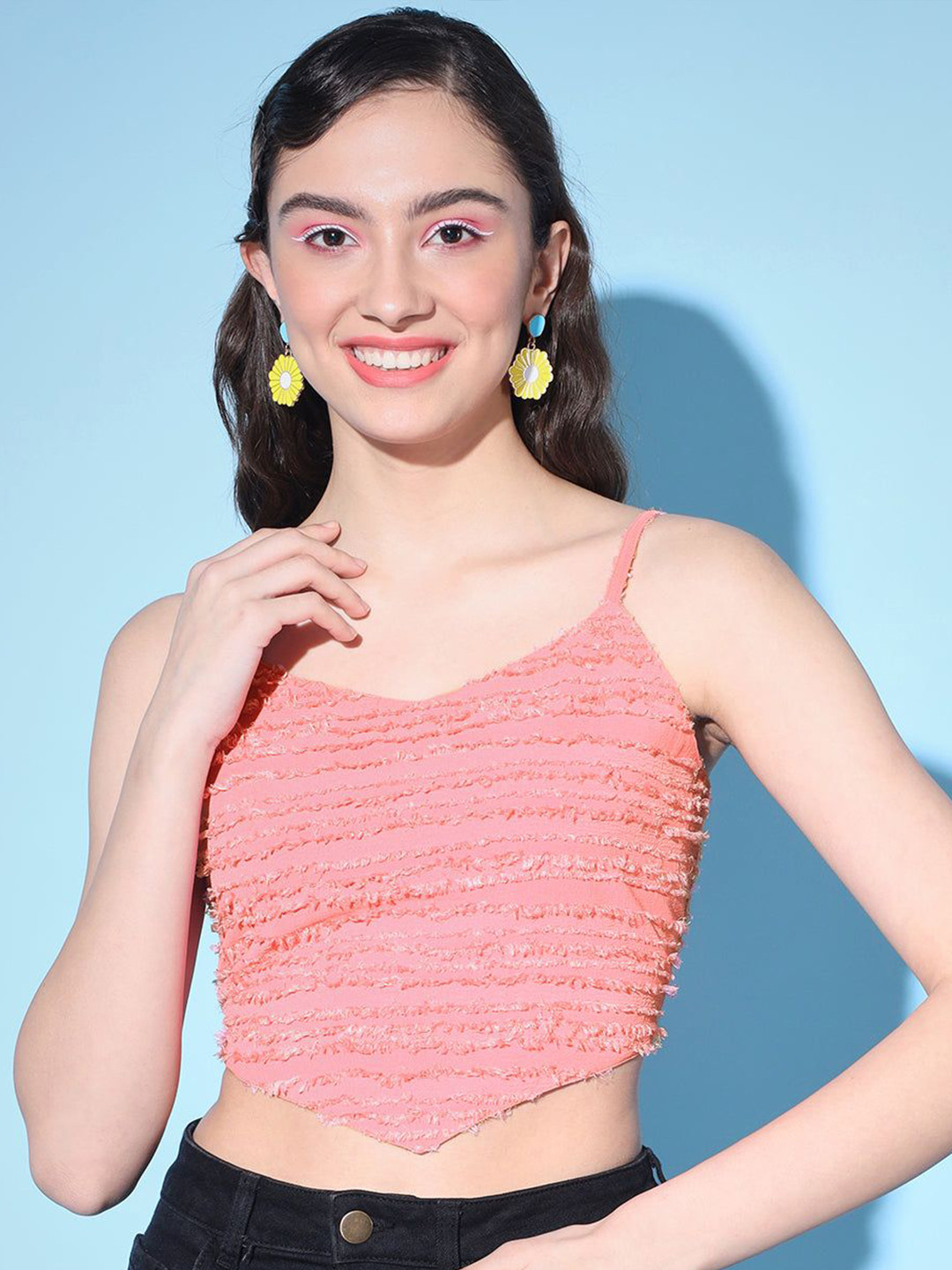 SZN Women Pink Scoop Neck Sleeveless Crop Top