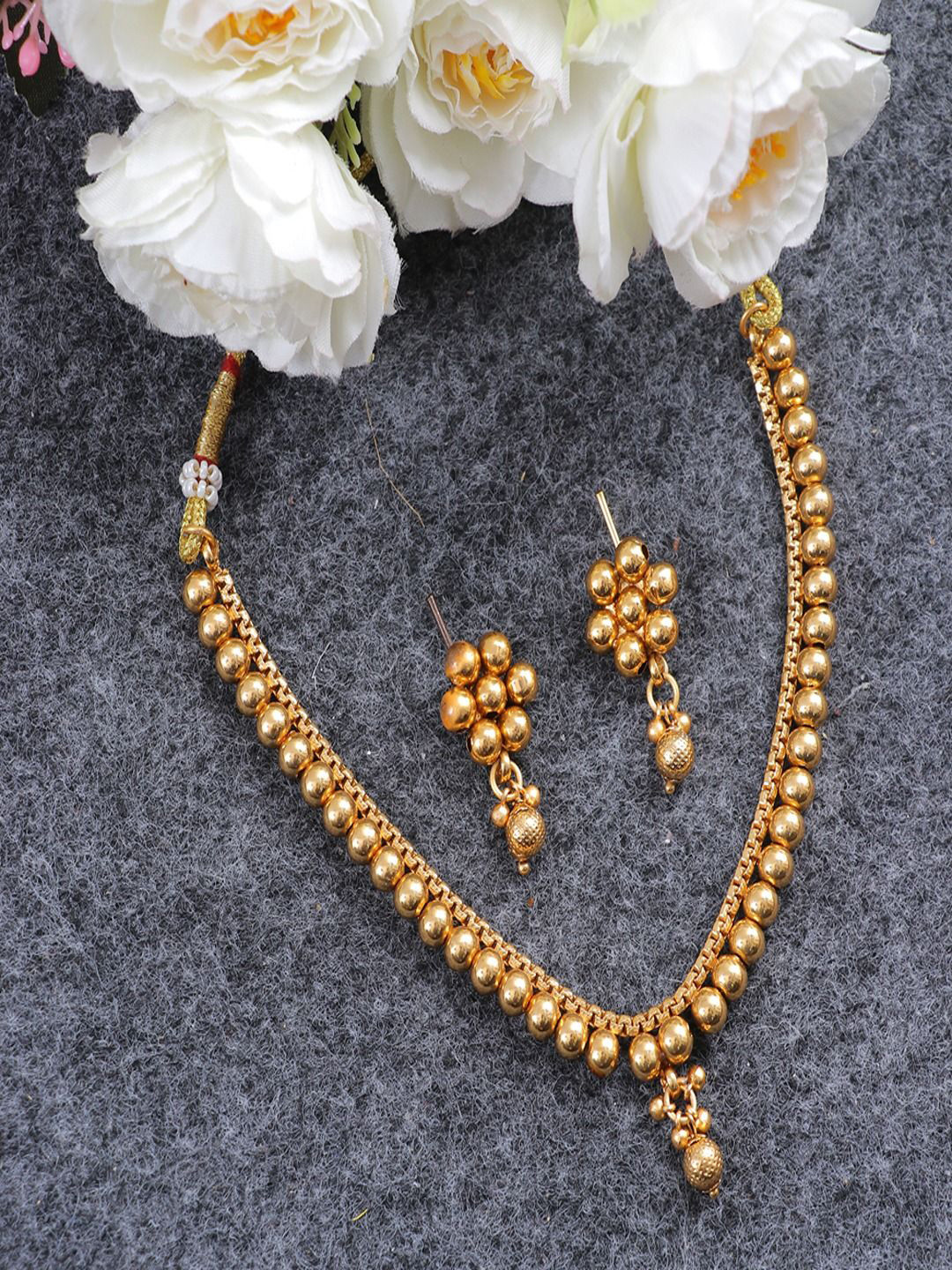 Anouk Gold-Plated Traditional Marathi Choker Necklace With Earrings