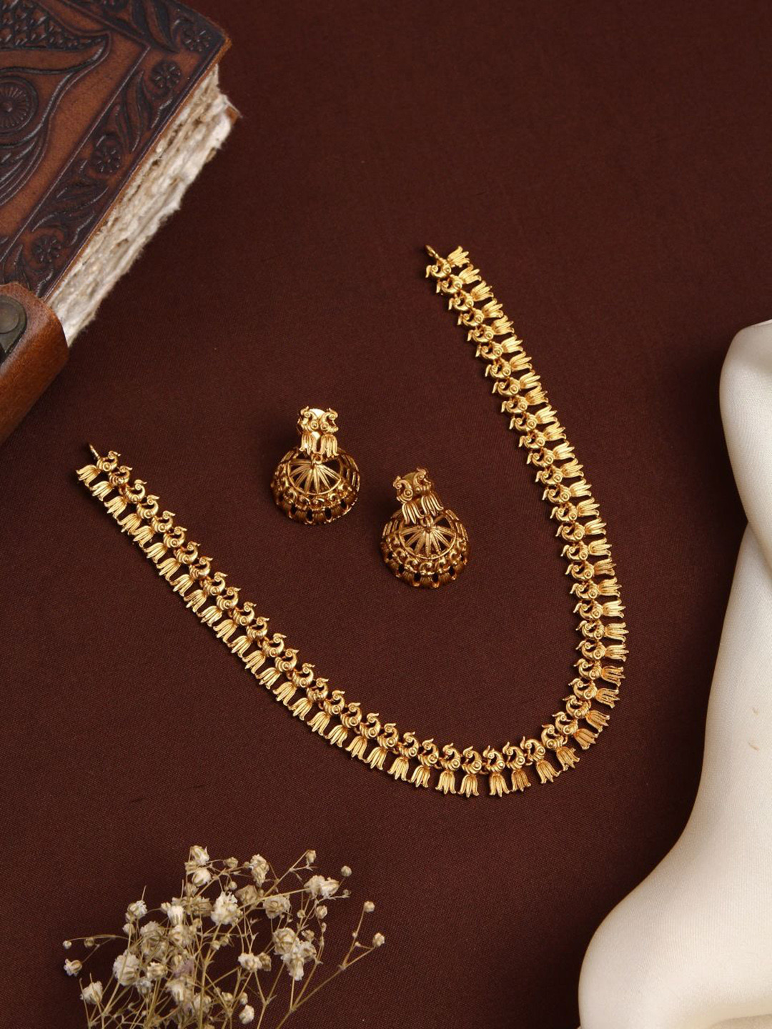 Kattam  Gold Plated Matte Peacock Necklace