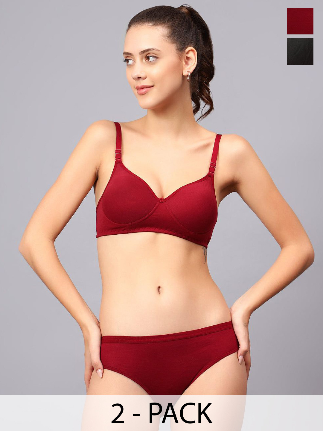 Designer Bugs Pack Of 2 Cotton Non Padded Non-Wired Mid-Rise Lingerie Set NPLS-B-M-30B