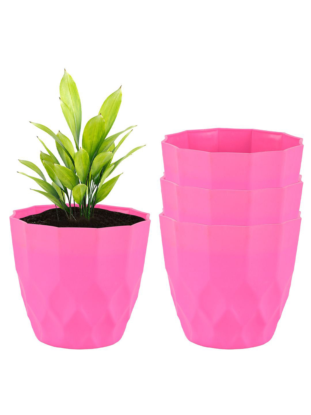 Kuber Industries Pink 4 Pieces Barfi Pattern Flower Pots for Garden