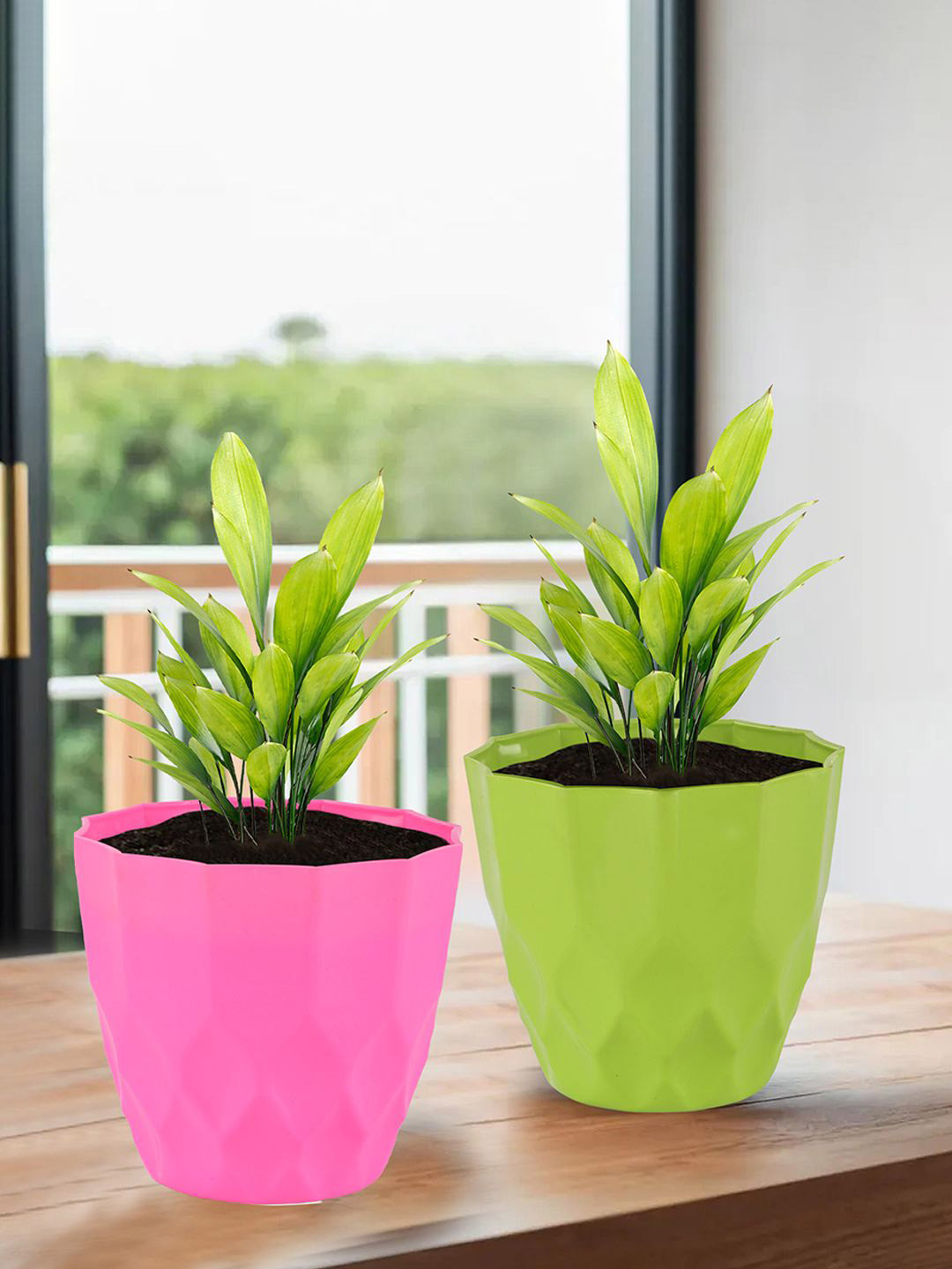 Kuber Industries Pink & Green 4 Pieces Barfi Pattern Durable Planters