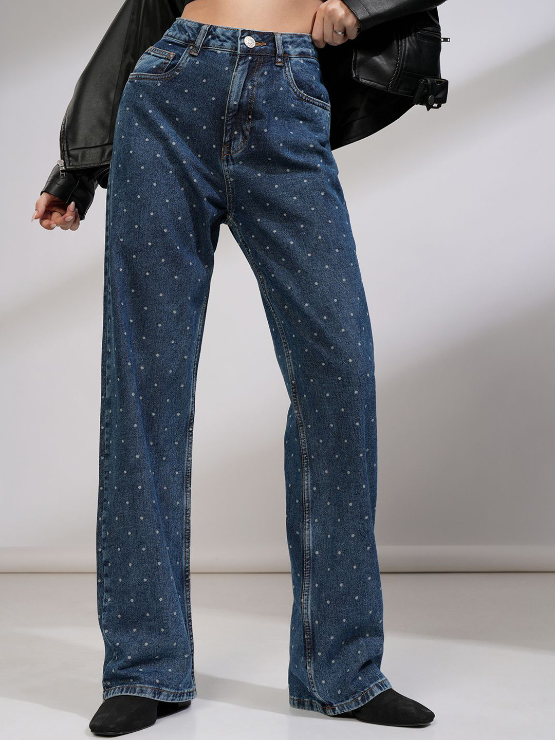Tokyo Talkies Women Polka Dot Printed Mid Rise Dad Jeans
