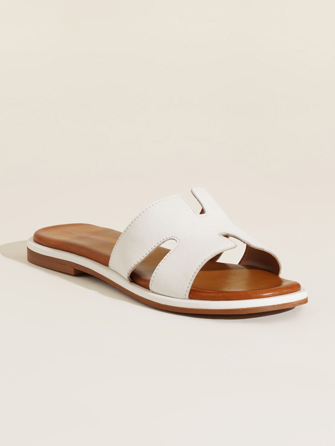 Peach Flores Women Open Toe Bloom Leather Flats