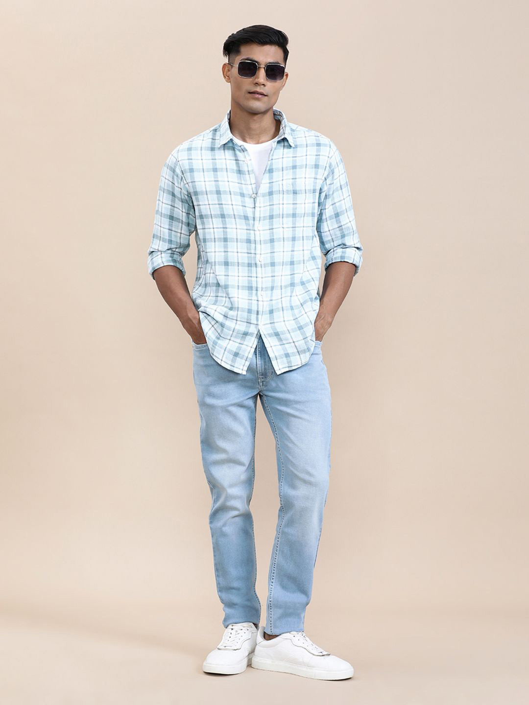 Crocodile Men Textured Check Full Sleeve Shirt