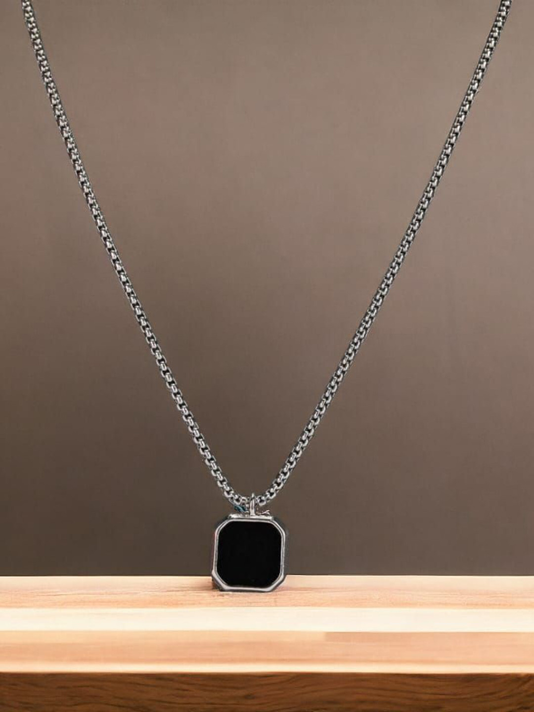 Omaya Jewels Mens Silver-Tone Square Pendant With Chain