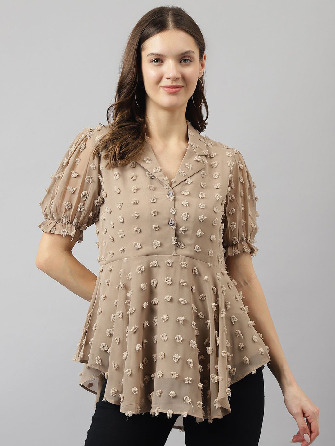 KERI PERRY Puff Sleeve Georgette Top