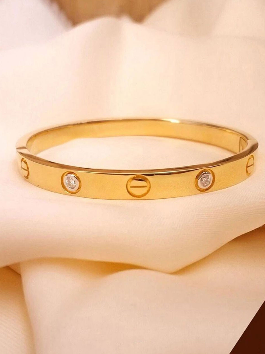 TANLOOMS Unisex Rose Gold-Plated Artificial Stones Studded Bangle-Style Bracelet